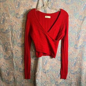 Hollister Vibrant Red Knit Sweater Crop V-neck